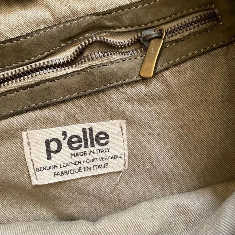 P’ELLE olive green suede leather satchel bag